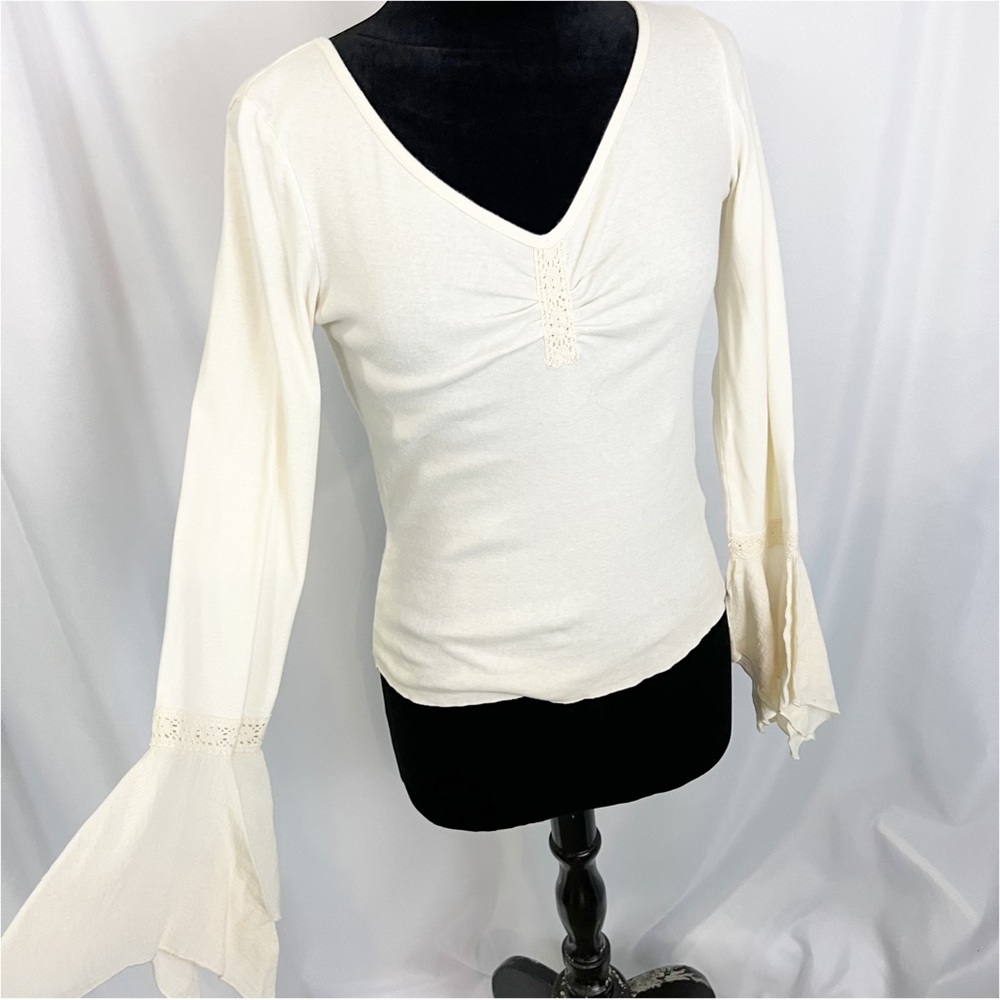 😻VTG Anchor Blue Flounce Sleeve Top